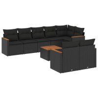 vidaXL 9-tlg. Garten-Sofagarnitur mit Kissen Schwarz Poly Rattan