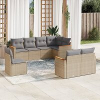 vidaXL 8-tlg. Garten-Sofagarnitur mit Kissen Beige Poly Rattan