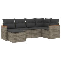 vidaXL 6-tlg. Garten-Sofagarnitur mit Kissen Grau Poly Rattan