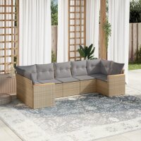 vidaXL 7-tlg. Garten-Sofagarnitur mit Kissen Beige Poly Rattan