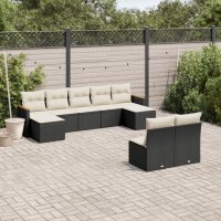 vidaXL 9-tlg. Garten-Sofagarnitur mit Kissen Schwarz Poly Rattan