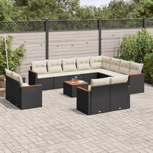 vidaXL 13-tlg. Garten-Sofagarnitur mit Kissen Schwarz Poly Rattan