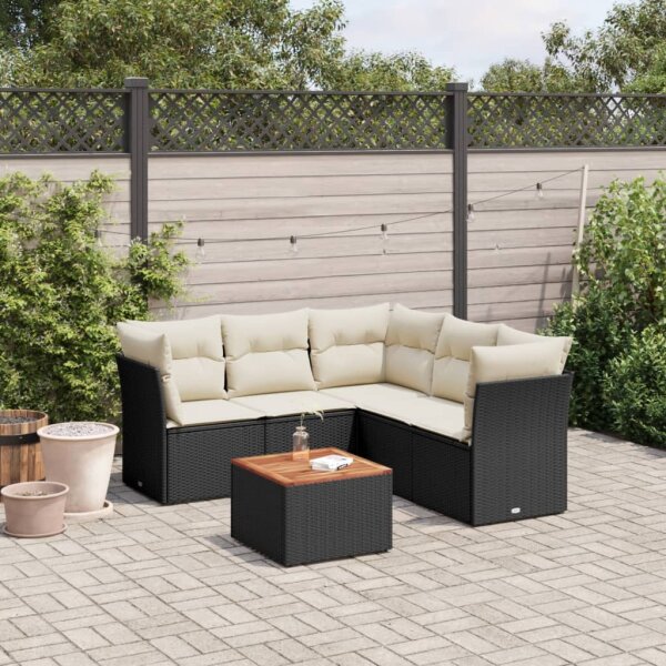 vidaXL 6-tlg. Garten-Sofagarnitur mit Kissen Schwarz Poly Rattan