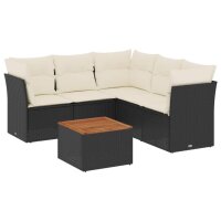 vidaXL 6-tlg. Garten-Sofagarnitur mit Kissen Schwarz Poly Rattan