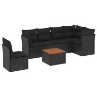 vidaXL 7-tlg. Garten-Sofagarnitur mit Kissen Schwarz Poly Rattan