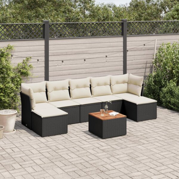 vidaXL 8-tlg. Garten-Sofagarnitur mit Kissen Schwarz Poly Rattan