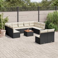 vidaXL 12-tlg. Garten-Sofagarnitur mit Kissen Schwarz Poly Rattan