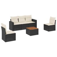 vidaXL 6-tlg. Garten-Sofagarnitur mit Kissen Schwarz Poly Rattan