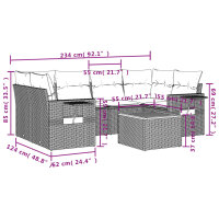 vidaXL 7-tlg. Garten-Sofagarnitur mit Kissen Schwarz Poly Rattan