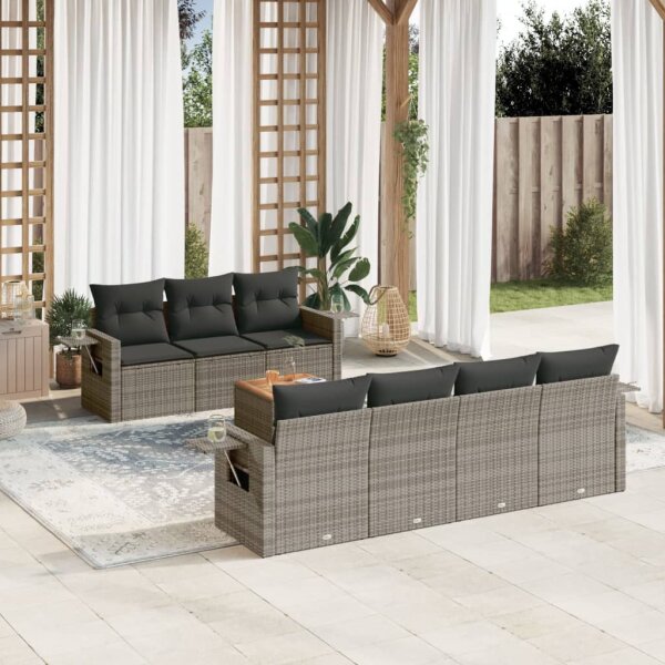 vidaXL 8-tlg. Garten-Sofagarnitur mit Kissen Grau Poly Rattan