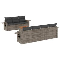 vidaXL 8-tlg. Garten-Sofagarnitur mit Kissen Grau Poly Rattan