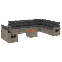 vidaXL 11-tlg. Garten-Sofagarnitur mit Kissen Grau Poly...