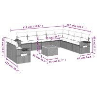 vidaXL 11-tlg. Garten-Sofagarnitur mit Kissen Grau Poly Rattan