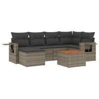 vidaXL 7-tlg. Garten-Sofagarnitur mit Kissen Grau Poly Rattan