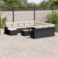 vidaXL 13-tlg. Garten-Sofagarnitur mit Kissen Schwarz Poly Rattan