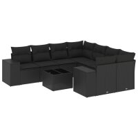 vidaXL 9-tlg. Garten-Sofagarnitur mit Kissen Schwarz Poly Rattan