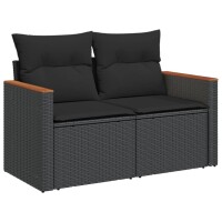 vidaXL 14-tlg. Garten-Sofagarnitur mit Kissen Schwarz Poly Rattan