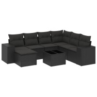 vidaXL 8-tlg. Garten-Sofagarnitur mit Kissen Schwarz Poly Rattan