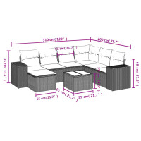 vidaXL 8-tlg. Garten-Sofagarnitur mit Kissen Schwarz Poly Rattan