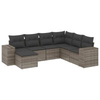 vidaXL 7-tlg. Garten-Sofagarnitur mit Kissen Grau Poly Rattan