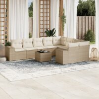 vidaXL 10-tlg. Garten-Sofagarnitur mit Kissen Beige Poly...