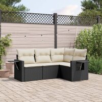 vidaXL 4-tlg. Garten-Sofagarnitur mit Kissen Schwarz Poly...