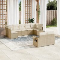 vidaXL 9-tlg. Garten-Sofagarnitur mit Kissen Beige Poly Rattan