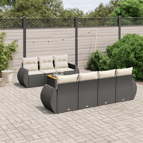 vidaXL 8-tlg. Garten-Sofagarnitur mit Kissen Schwarz Poly Rattan