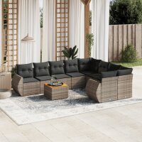 vidaXL 9-tlg. Garten-Sofagarnitur mit Kissen Grau Poly Rattan