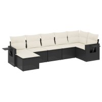 vidaXL 7-tlg. Garten-Sofagarnitur mit Kissen Schwarz Poly Rattan