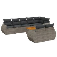 vidaXL 9-tlg. Garten-Sofagarnitur mit Kissen Grau Poly Rattan