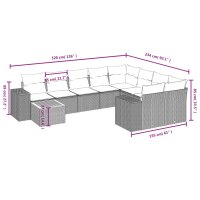 vidaXL 10-tlg. Garten-Sofagarnitur mit Kissen Grau Poly Rattan