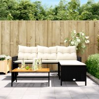 vidaXL Gartensofa in L-Form mit Tisch und Kissen Schwarz Poly Rattan