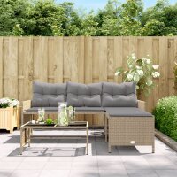 vidaXL Gartensofa in L-Form mit Tisch und Kissen Beige Poly Rattan