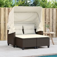 vidaXL Gartensofa 2-Sitzer mit Dach und Hockern Braun Poly Rattan