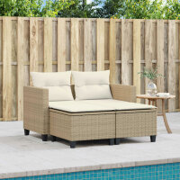 vidaXL Gartensofa 2-Sitzer mit Hockern Beige Poly Rattan