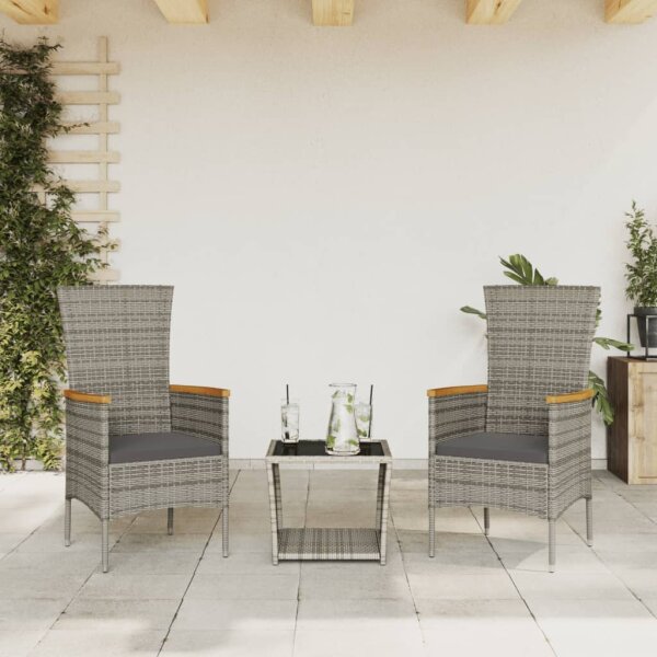 vidaXL 3-tlg. Garten-Essgruppe mit Kissen Grau Poly Rattan