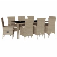 vidaXL 9-tlg. Garten-Essgruppe mit Kissen Beige Poly Rattan