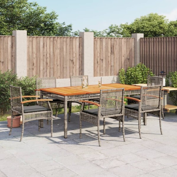 vidaXL 7-tlg. Garten-Essgruppe mit Kissen Grau Poly Rattan