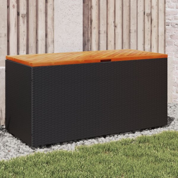 vidaXL Gartentruhe Schwarz 110x50x54 cm Poly Rattan Akazienholz