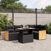 vidaXL 6-tlg. Garten-Sofagarnitur mit Kissen Schwarz Poly Rattan