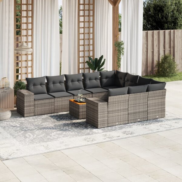 vidaXL 11-tlg. Garten-Sofagarnitur mit Kissen Grau Poly Rattan