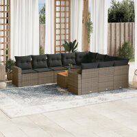 vidaXL 11-tlg. Garten-Sofagarnitur mit Kissen Grau Poly...