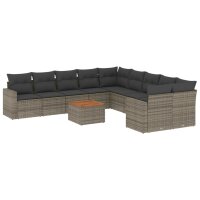 vidaXL 11-tlg. Garten-Sofagarnitur mit Kissen Grau Poly Rattan