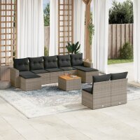 vidaXL 10-tlg. Garten-Sofagarnitur mit Kissen Grau Poly...