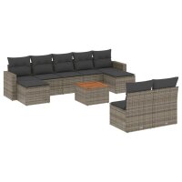 vidaXL 10-tlg. Garten-Sofagarnitur mit Kissen Grau Poly...