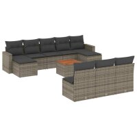 vidaXL 11-tlg. Garten-Sofagarnitur mit Kissen Grau Poly Rattan