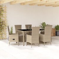 vidaXL 7-tlg. Garten-Essgruppe mit Kissen Beige Poly Rattan