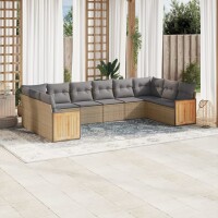 vidaXL 10-tlg. Garten-Sofagarnitur mit Kissen Beige Poly...