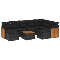 vidaXL 10-tlg. Garten-Sofagarnitur mit Kissen Schwarz Poly Rattan